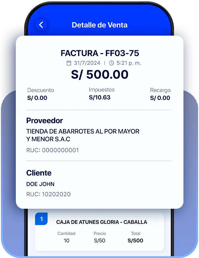 Imagen de celular con detalle de venta